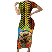 Hawaii Womens Day Wahine Family Matching Short Sleeve Bodycon Dress and Hawaiian Shirt Strong Beautiful Woman with Kakau Style LT03 Mom's Dress Red - Polynesian Pride