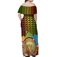 Hawaii Womens Day Wahine Off Shoulder Maxi Dress Strong Beautiful Woman with Kakau Style LT03 - Polynesian Pride
