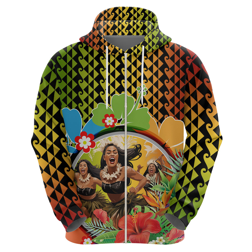 Hawaii Womens Day Wahine Zip Hoodie Strong Beautiful Woman with Kakau Style LT03 - Polynesian Pride