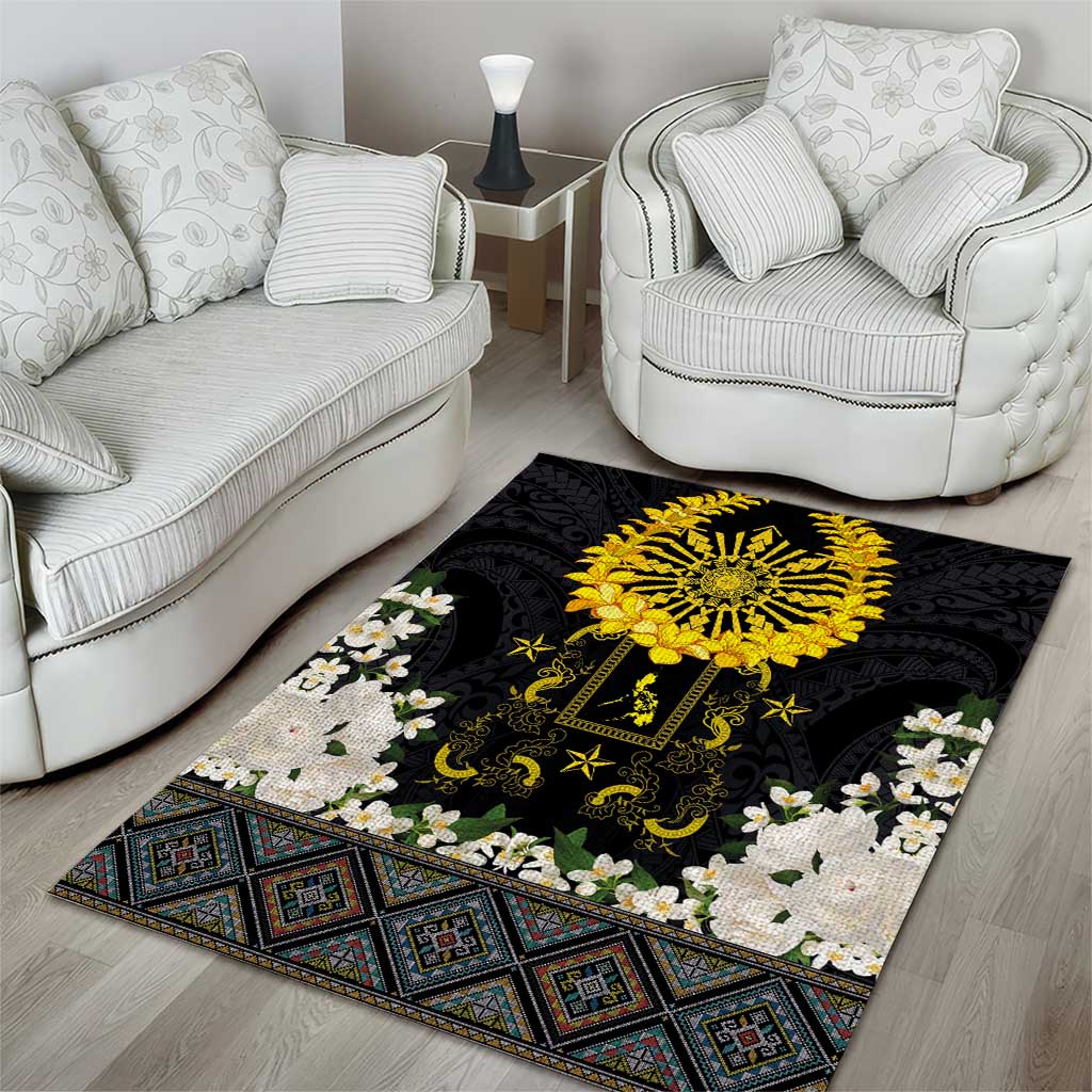 Flores de Mayo and Filipino Fiesta Area Rug The Sun-Jasmine and Polynesian Yakan Tattoo Barong Style