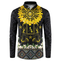 Flores de Mayo and Filipino Fiesta Button Sweatshirt The Sun-Jasmine and Polynesian Yakan Tattoo Barong Style LT03 Black - Polynesian Pride