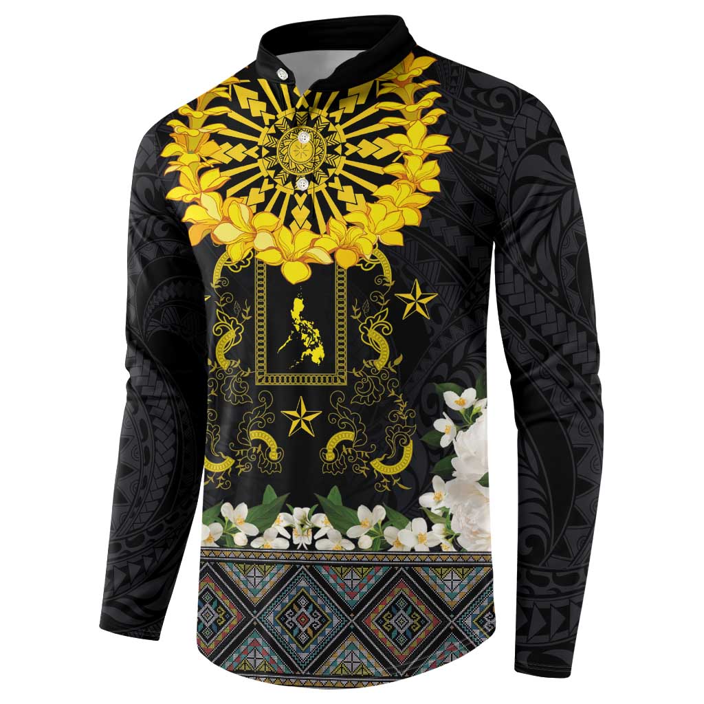 Flores de Mayo and Filipino Fiesta Button Sweatshirt The Sun-Jasmine and Polynesian Yakan Tattoo Barong Style LT03 - Polynesian Pride