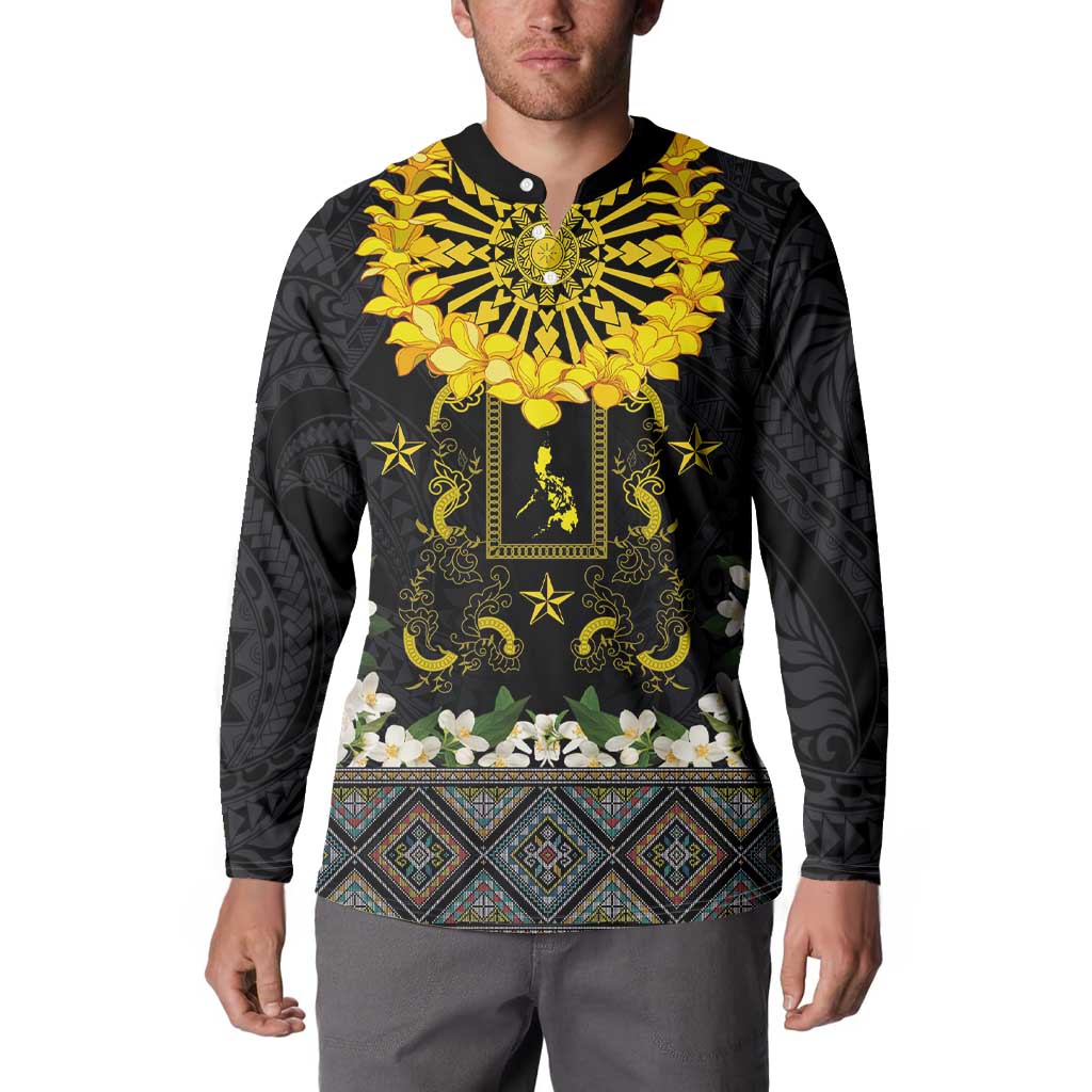 Flores de Mayo and Filipino Fiesta Button Sweatshirt The Sun-Jasmine and Polynesian Yakan Tattoo Barong Style LT03 - Polynesian Pride