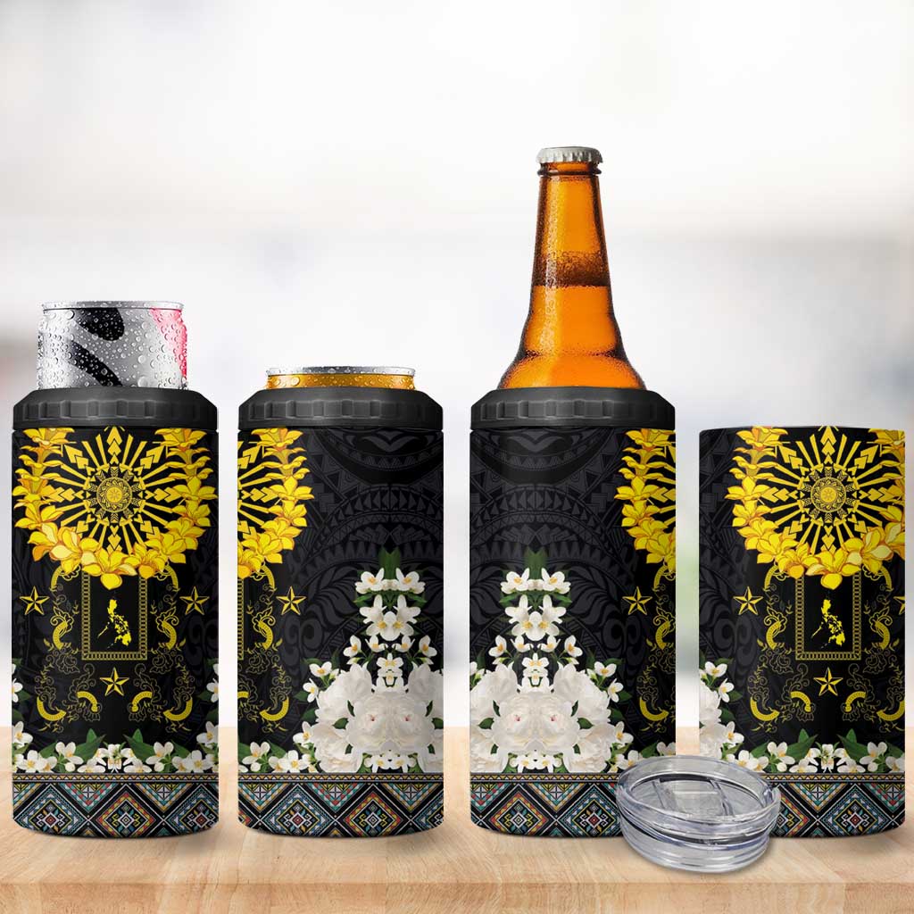 Flores de Mayo and Filipino Fiesta 4 in 1 Can Cooler Tumbler The Sun-Jasmine and Polynesian Yakan Tattoo Barong Style LT03 - Polynesian Pride