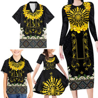 Flores de Mayo and Filipino Fiesta Family Matching Long Sleeve Bodycon Dress and Hawaiian Shirt The Sun-Jasmine and Polynesian Yakan Tattoo Barong Style LT03 - Polynesian Pride