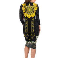 Flores de Mayo and Filipino Fiesta Family Matching Long Sleeve Bodycon Dress and Hawaiian Shirt The Sun-Jasmine and Polynesian Yakan Tattoo Barong Style LT03 - Polynesian Pride