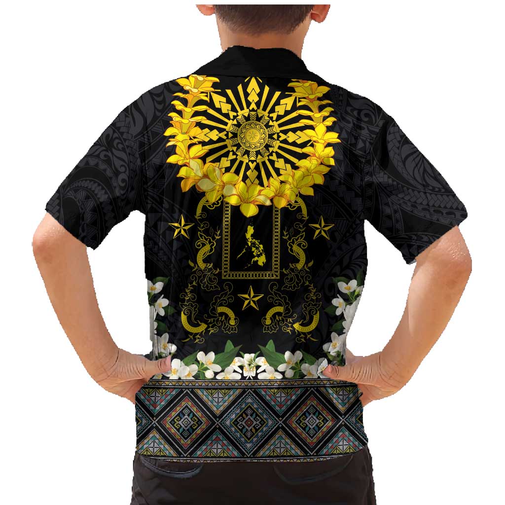 Flores de Mayo and Filipino Fiesta Family Matching Mermaid Dress and Hawaiian Shirt The Sun-Jasmine and Polynesian Yakan Tattoo Barong Style LT03 - Polynesian Pride