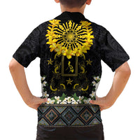 Flores de Mayo and Filipino Fiesta Family Matching Off Shoulder Short Dress and Hawaiian Shirt The Sun-Jasmine and Polynesian Yakan Tattoo Barong Style LT03 - Polynesian Pride