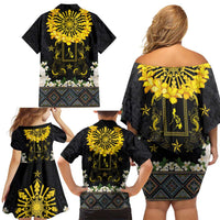 Flores de Mayo and Filipino Fiesta Family Matching Off Shoulder Short Dress and Hawaiian Shirt The Sun-Jasmine and Polynesian Yakan Tattoo Barong Style LT03 - Polynesian Pride