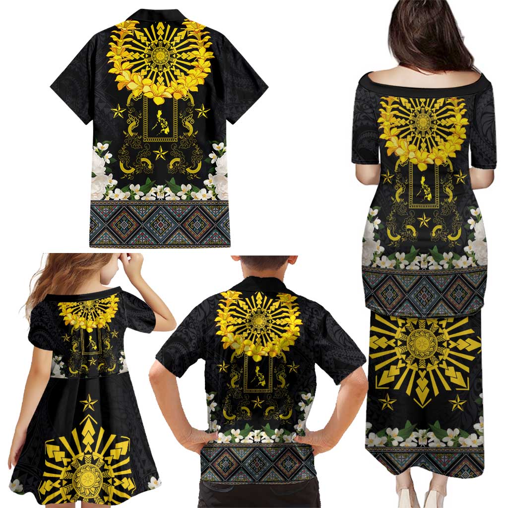 Flores de Mayo and Filipino Fiesta Family Matching Puletasi and Hawaiian Shirt The Sun-Jasmine and Polynesian Yakan Tattoo Barong Style LT03 - Polynesian Pride
