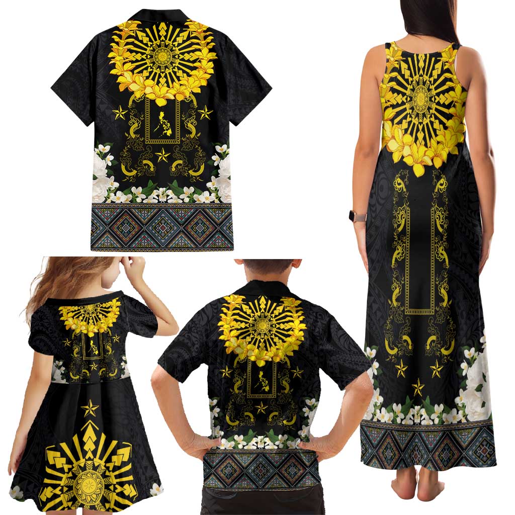 Flores de Mayo and Filipino Fiesta Family Matching Tank Maxi Dress and Hawaiian Shirt The Sun-Jasmine and Polynesian Yakan Tattoo Barong Style LT03 - Polynesian Pride