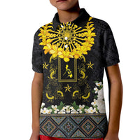Flores de Mayo and Filipino Fiesta Kid Polo Shirt The Sun-Jasmine and Polynesian Yakan Tattoo Barong Style LT03 Kid Black - Polynesian Pride