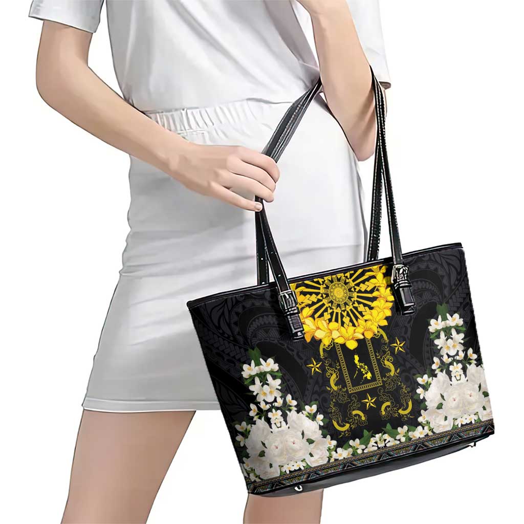 Flores de Mayo and Filipino Fiesta Leather Tote Bag The Sun-Jasmine and Polynesian Yakan Tattoo Barong Style LT03 - Polynesian Pride