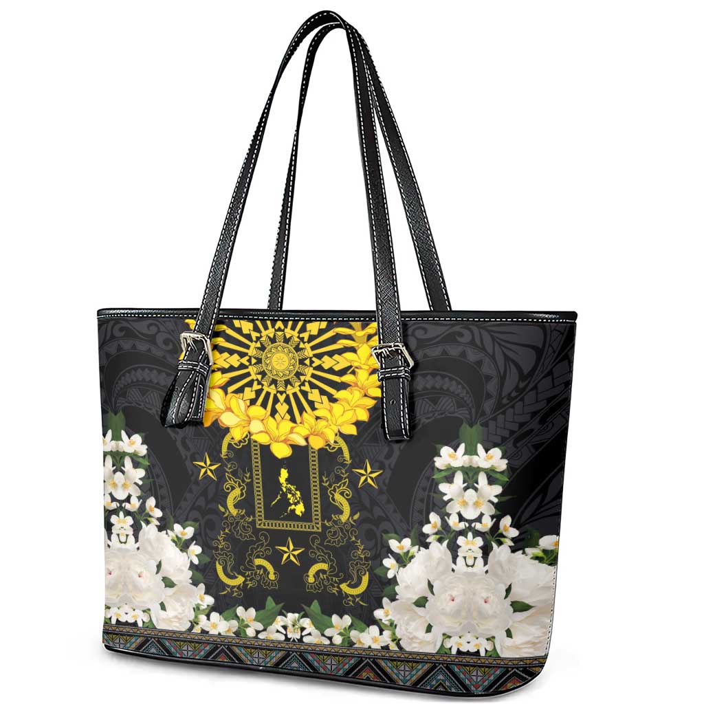 Flores de Mayo and Filipino Fiesta Leather Tote Bag The Sun-Jasmine and Polynesian Yakan Tattoo Barong Style LT03 - Polynesian Pride