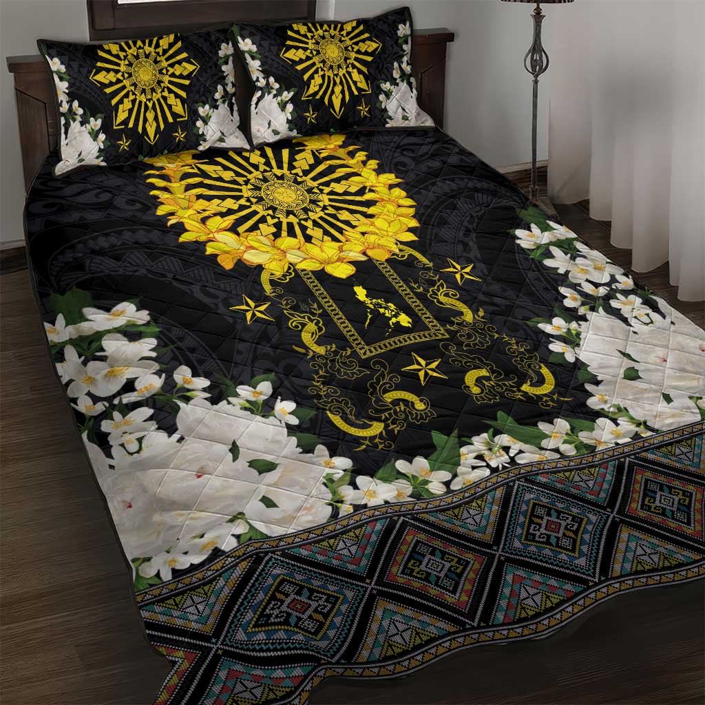 Flores de Mayo and Filipino Fiesta Quilt Bed Set The Sun-Jasmine and Polynesian Yakan Tattoo Barong Style