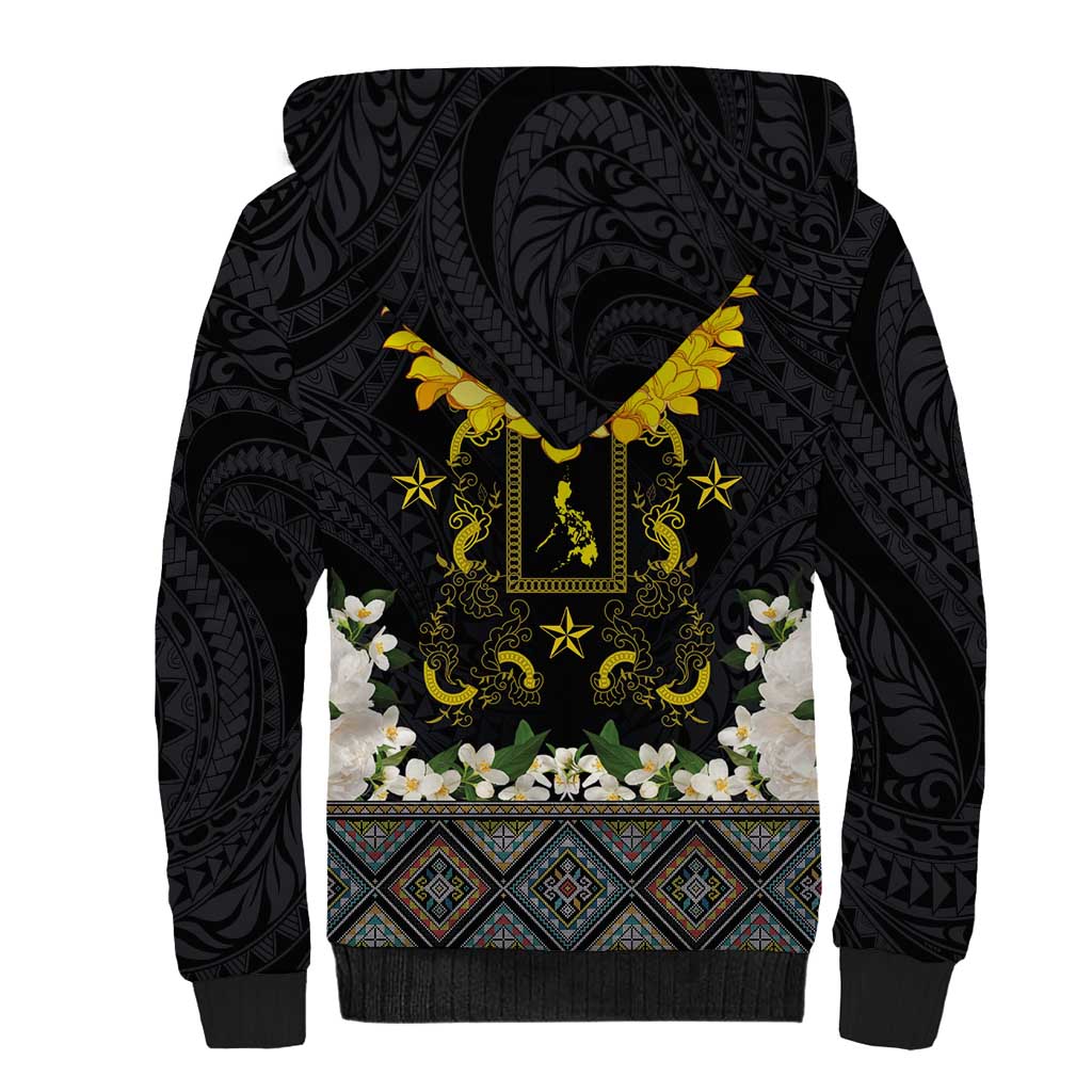 Flores de Mayo and Filipino Fiesta Sherpa Hoodie The Sun-Jasmine and Polynesian Yakan Tattoo Barong Style