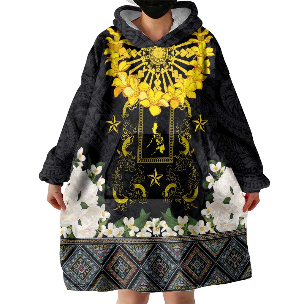 Flores de Mayo and Filipino Fiesta Wearable Blanket Hoodie The Sun-Jasmine and Polynesian Yakan Tattoo Barong Style