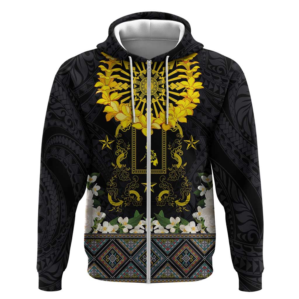 Flores de Mayo and Filipino Fiesta Zip Hoodie The Sun-Jasmine and Polynesian Yakan Tattoo Barong Style