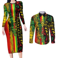 Aotearoa Reggae Couples Matching Long Sleeve Bodycon Dress and Long Sleeve Button Shirt Maori Reggae-One Love LT03 Reggae - Polynesian Pride
