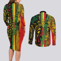 Aotearoa Reggae Couples Matching Long Sleeve Bodycon Dress and Long Sleeve Button Shirt Maori Reggae-One Love LT03 - Polynesian Pride