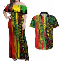Aotearoa Reggae Couples Matching Off Shoulder Maxi Dress and Hawaiian Shirt Maori Reggae-One Love LT03 Reggae - Polynesian Pride