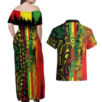 Aotearoa Reggae Couples Matching Off Shoulder Maxi Dress and Hawaiian Shirt Maori Reggae-One Love LT03 - Polynesian Pride