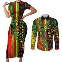 Aotearoa Reggae Couples Matching Short Sleeve Bodycon Dress and Long Sleeve Button Shirt Maori Reggae-One Love LT03 Reggae - Polynesian Pride