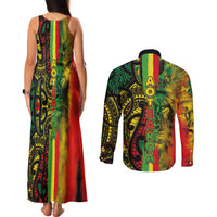 Aotearoa Reggae Couples Matching Tank Maxi Dress and Long Sleeve Button Shirt Maori Reggae-One Love