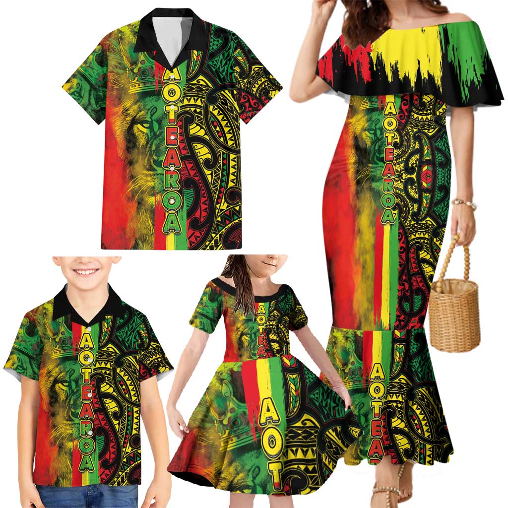 Aotearoa Reggae Family Matching Mermaid Dress and Hawaiian Shirt Maori Reggae-One Love LT03 - Polynesian Pride