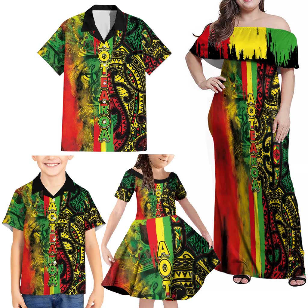 Aotearoa Reggae Family Matching Off Shoulder Maxi Dress and Hawaiian Shirt Maori Reggae-One Love LT03 - Polynesian Pride