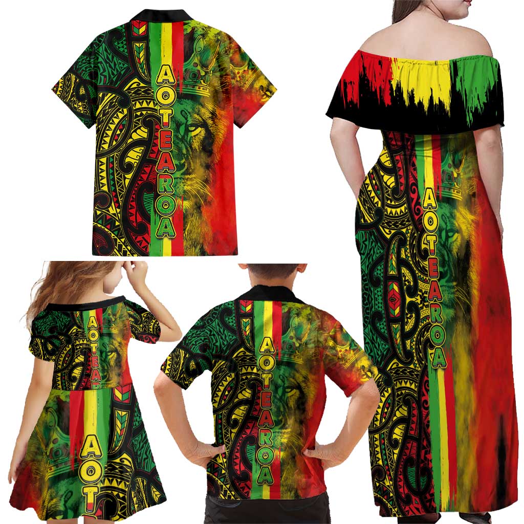 Aotearoa Reggae Family Matching Off Shoulder Maxi Dress and Hawaiian Shirt Maori Reggae-One Love LT03 - Polynesian Pride