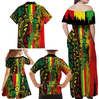 Aotearoa Reggae Family Matching Off Shoulder Maxi Dress and Hawaiian Shirt Maori Reggae-One Love LT03 - Polynesian Pride