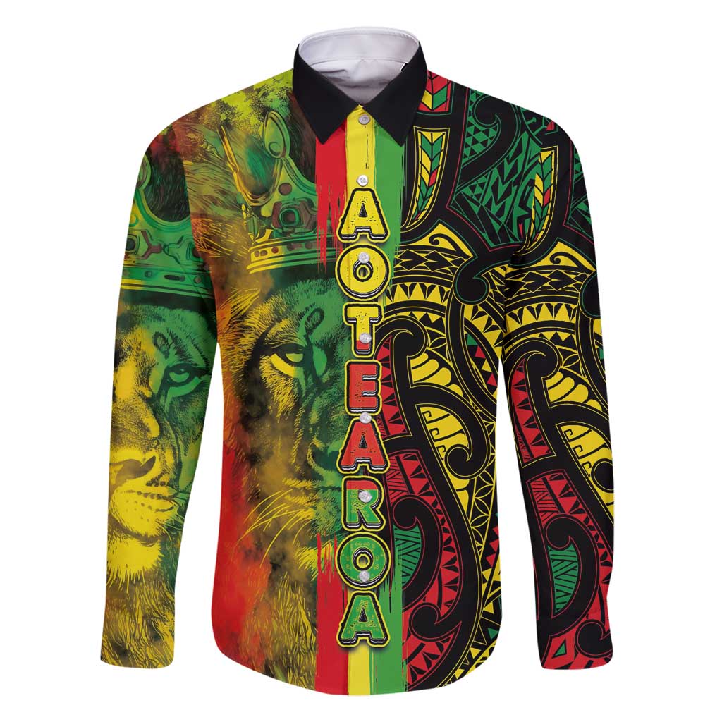 Aotearoa Reggae Family Matching Off Shoulder Maxi Dress and Hawaiian Shirt Maori Reggae-One Love LT03 Dad's Shirt - Long Sleeve Reggae - Polynesian Pride