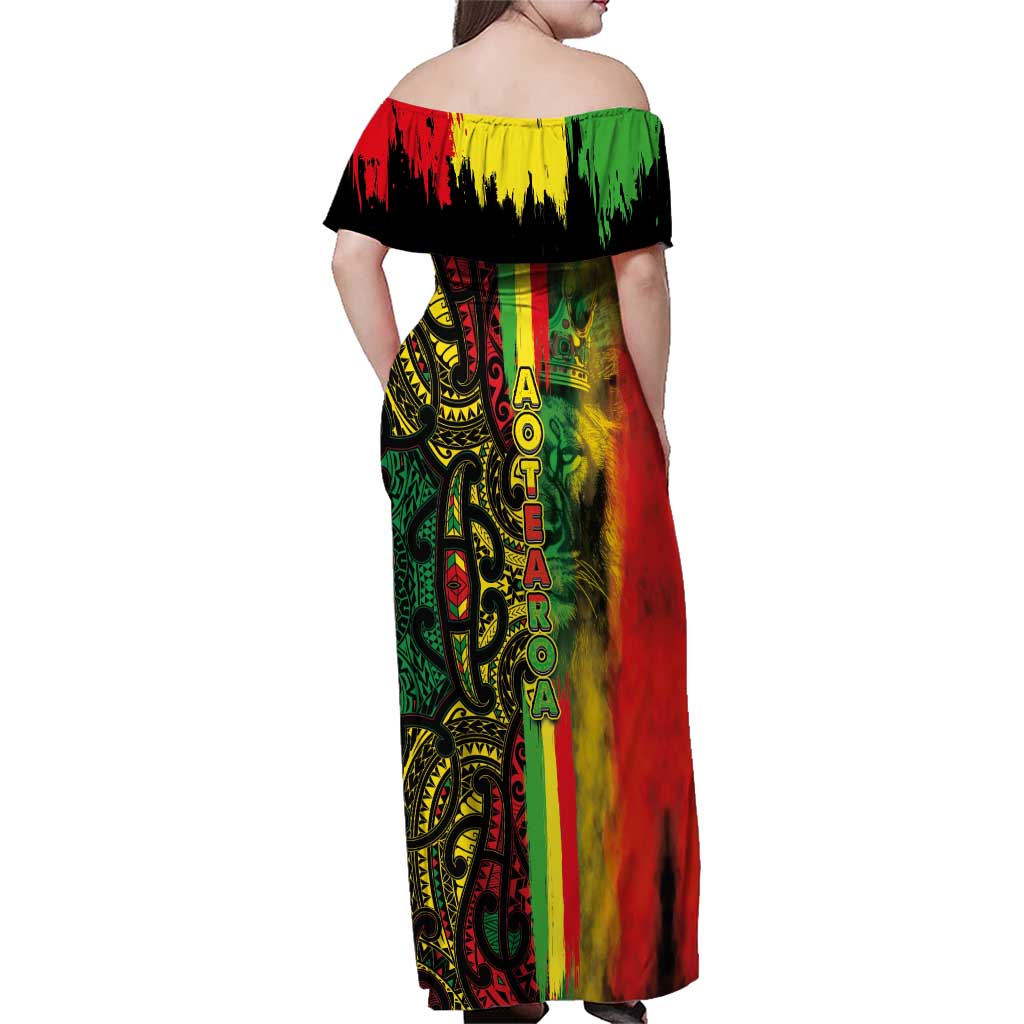 Aotearoa Reggae Family Matching Off Shoulder Maxi Dress and Hawaiian Shirt Maori Reggae-One Love LT03 - Polynesian Pride
