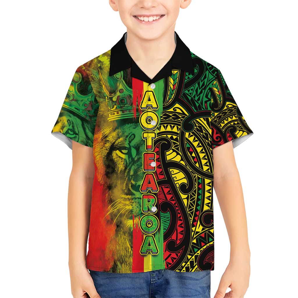 Aotearoa Reggae Family Matching Off Shoulder Maxi Dress and Hawaiian Shirt Maori Reggae-One Love LT03 Son's Shirt Reggae - Polynesian Pride