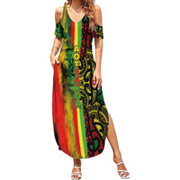 Aotearoa Reggae Family Matching Summer Maxi Dress and Hawaiian Shirt Maori Reggae-One Love LT03 Mom's Dress Reggae - Polynesian Pride