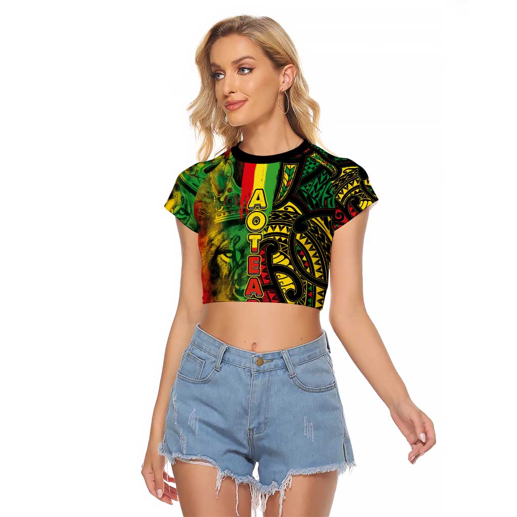 Aotearoa Reggae Raglan Cropped T Shirt Maori Reggae-One Love LT03 Female Reggae - Polynesian Pride