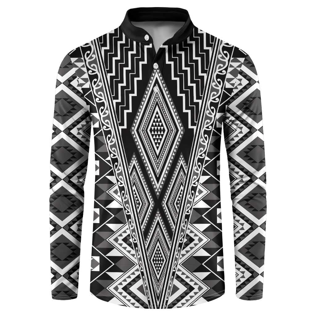 Aotearoa Tukutuku and Poutama Motif Classic Button Sweatshirt LT03 Gray - Polynesian Pride