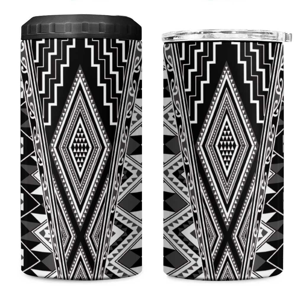 Aotearoa Tukutuku and Poutama Motif Classic 4 in 1 Can Cooler Tumbler LT03 One Size: 16 oz Gray - Polynesian Pride