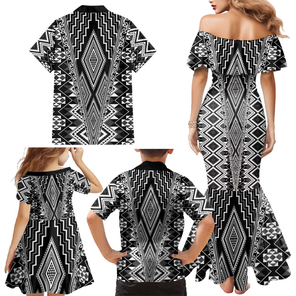 Aotearoa Tukutuku and Poutama Motif Classic Family Matching Mermaid Dress and Hawaiian Shirt LT03 - Polynesian Pride
