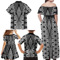 Aotearoa Tukutuku and Poutama Motif Classic Family Matching Off Shoulder Maxi Dress and Hawaiian Shirt LT03 - Polynesian Pride