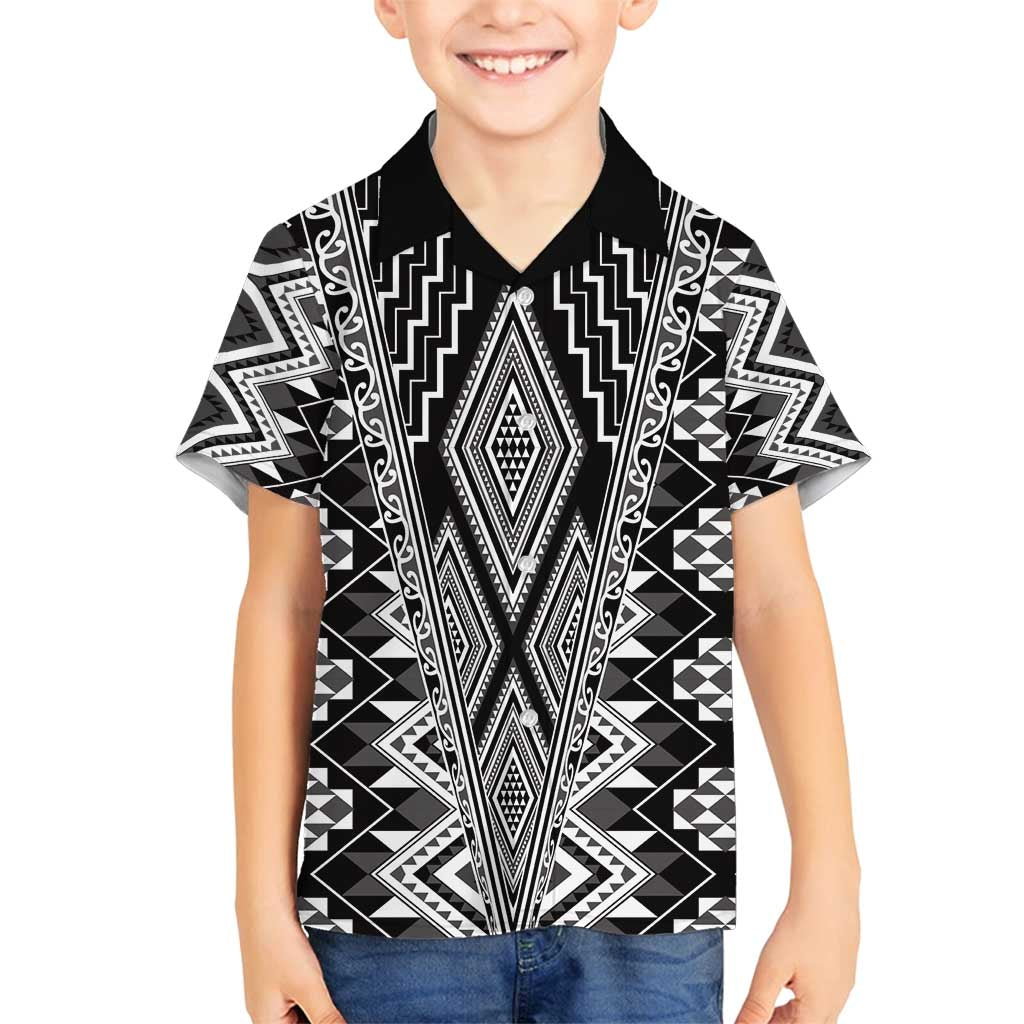 Aotearoa Tukutuku and Poutama Motif Classic Family Matching Off Shoulder Maxi Dress and Hawaiian Shirt LT03 Son's Shirt Gray - Polynesian Pride