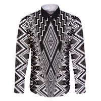 Aotearoa Tukutuku and Poutama Motif Classic Family Matching Off Shoulder Short Dress and Hawaiian Shirt LT03 Dad's Shirt - Long Sleeve Gray - Polynesian Pride