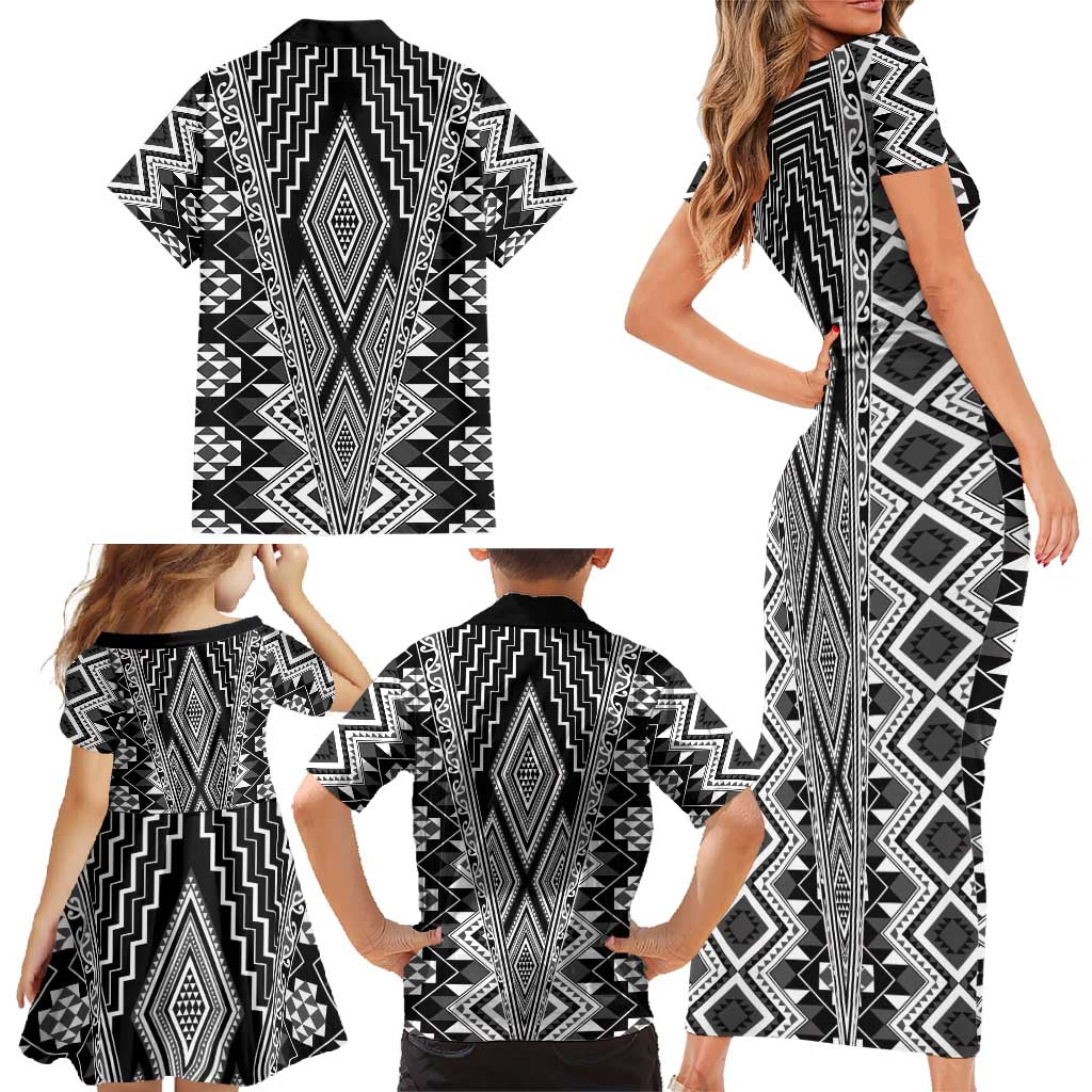 Aotearoa Tukutuku and Poutama Motif Classic Family Matching Short Sleeve Bodycon Dress and Hawaiian Shirt LT03 - Polynesian Pride