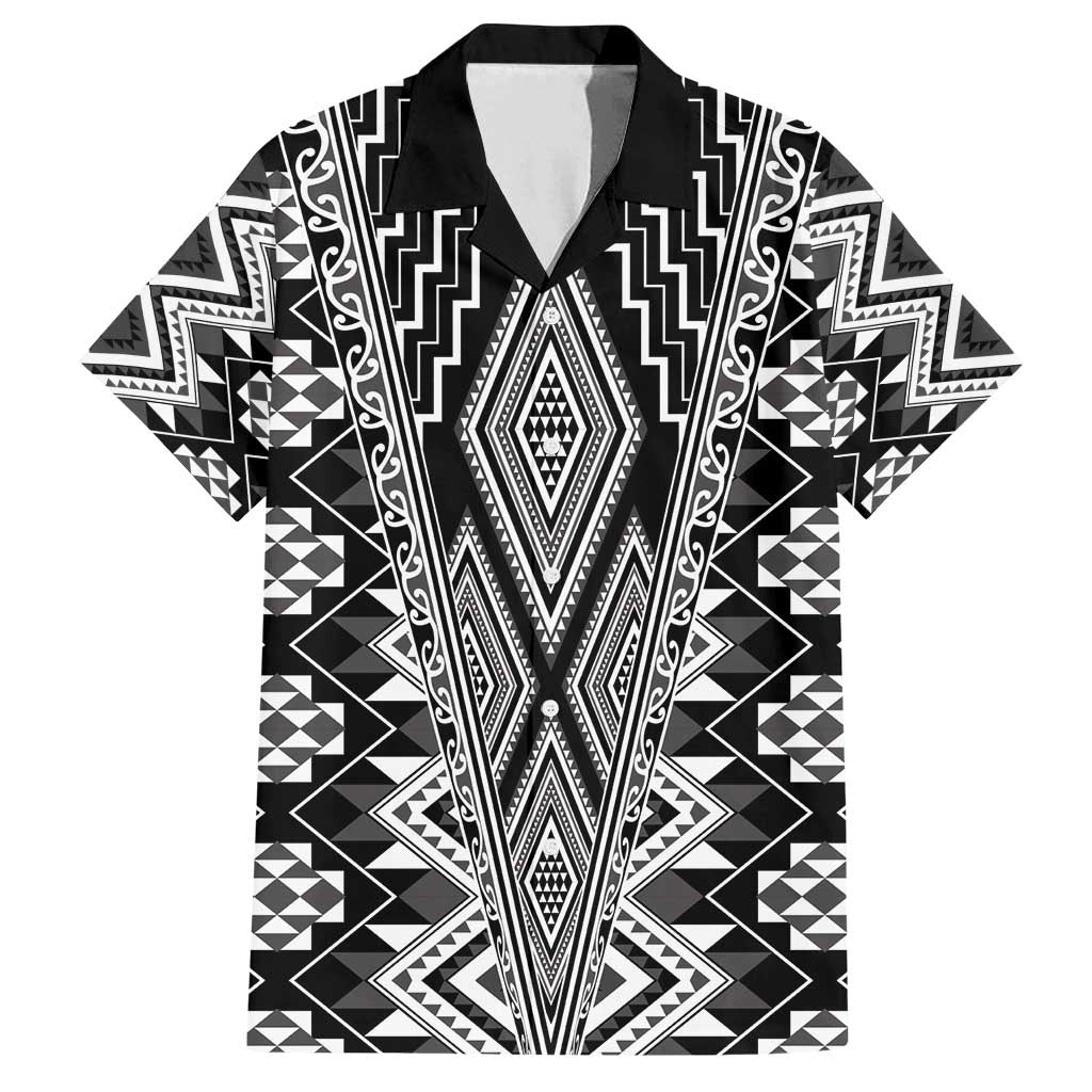 Aotearoa Tukutuku and Poutama Motif Classic Family Matching Summer Maxi Dress and Hawaiian Shirt LT03 Dad's Shirt - Short Sleeve Gray - Polynesian Pride