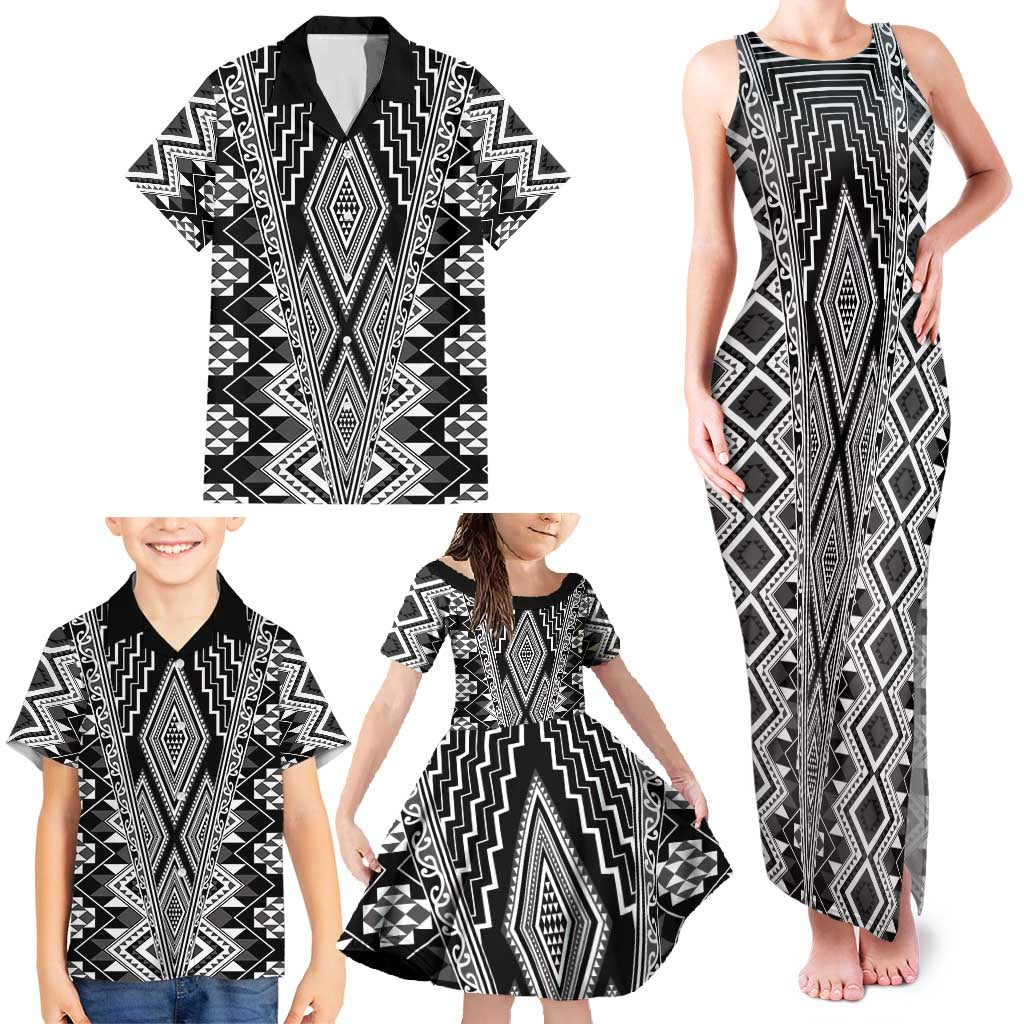 Aotearoa Tukutuku and Poutama Motif Classic Family Matching Tank Maxi Dress and Hawaiian Shirt LT03 - Polynesian Pride