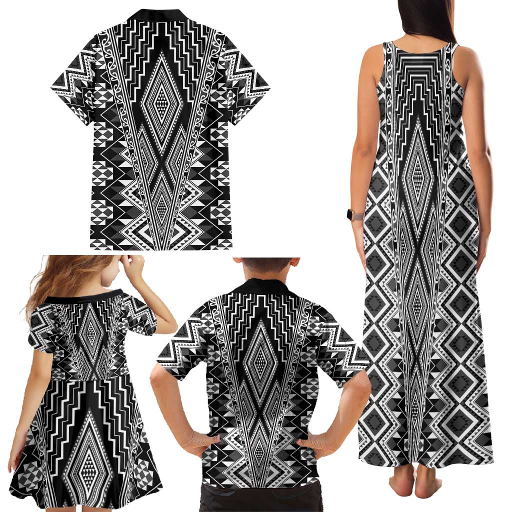 Aotearoa Tukutuku and Poutama Motif Classic Family Matching Tank Maxi Dress and Hawaiian Shirt LT03 - Polynesian Pride