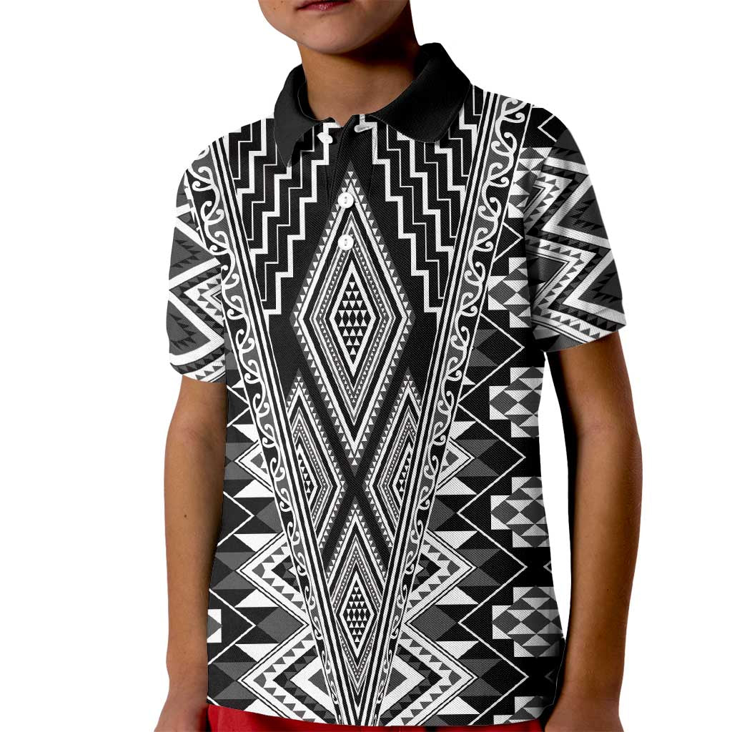 Aotearoa Tukutuku and Poutama Motif Classic Kid Polo Shirt LT03 Kid Gray - Polynesian Pride