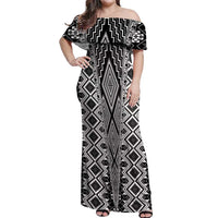 Aotearoa Tukutuku and Poutama Motif Classic Off Shoulder Maxi Dress