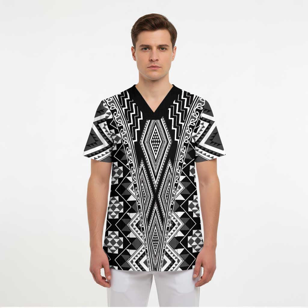 Aotearoa Tukutuku and Poutama Motif Classic Scrub Top - Polynesian Pride